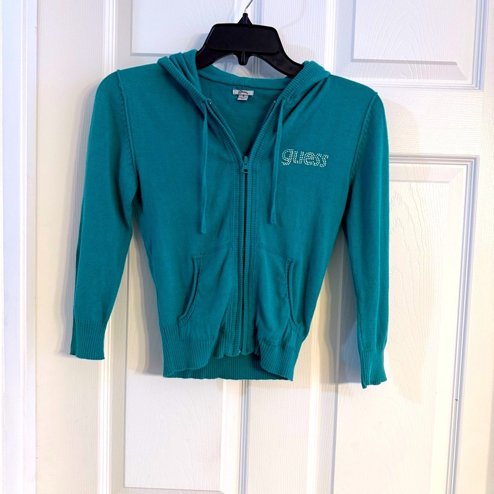Guess zip up hooded rhinestone jacket
